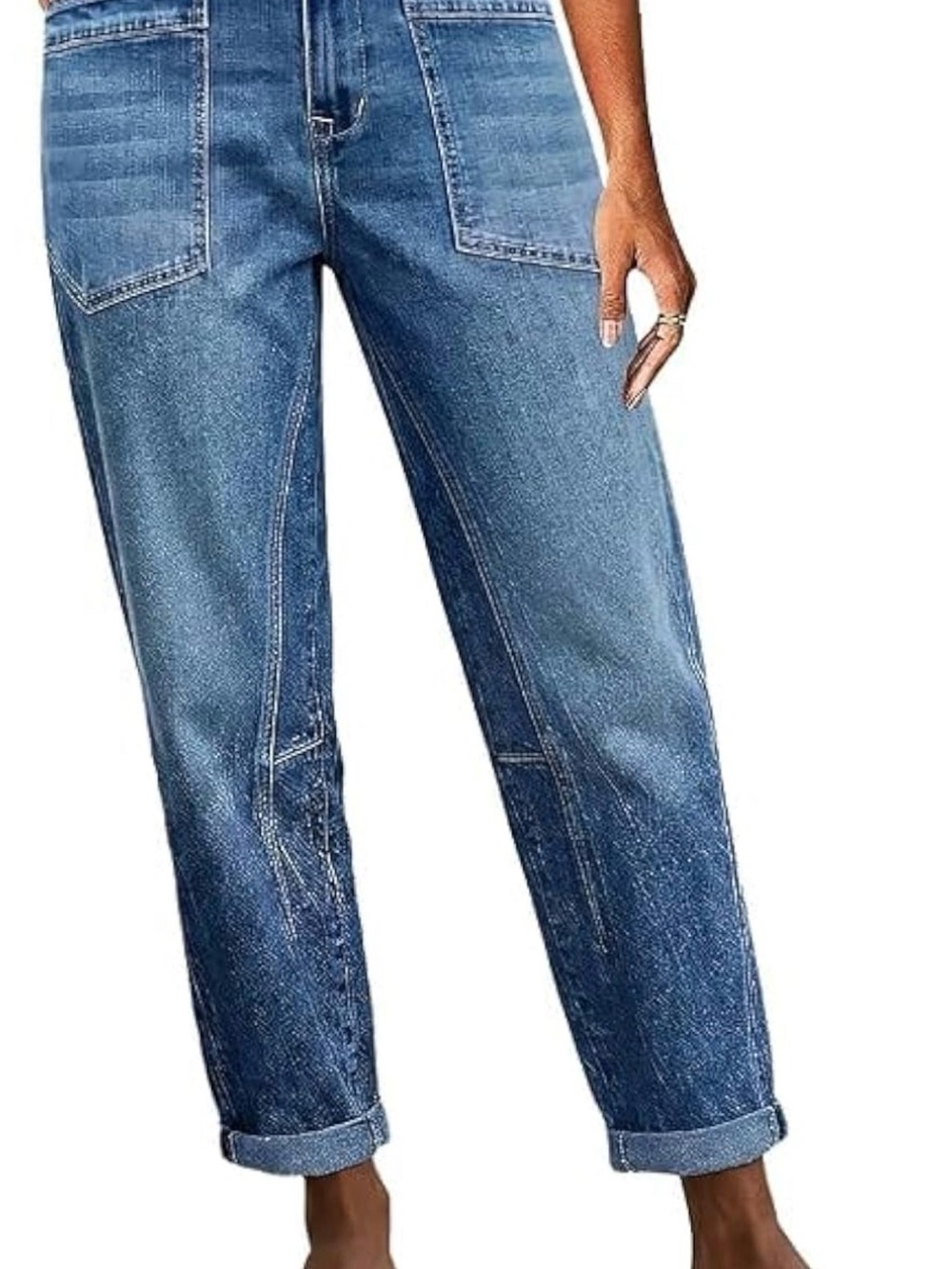 Flamingals Mid Rise Barrel Leg Crop Jeans for Women